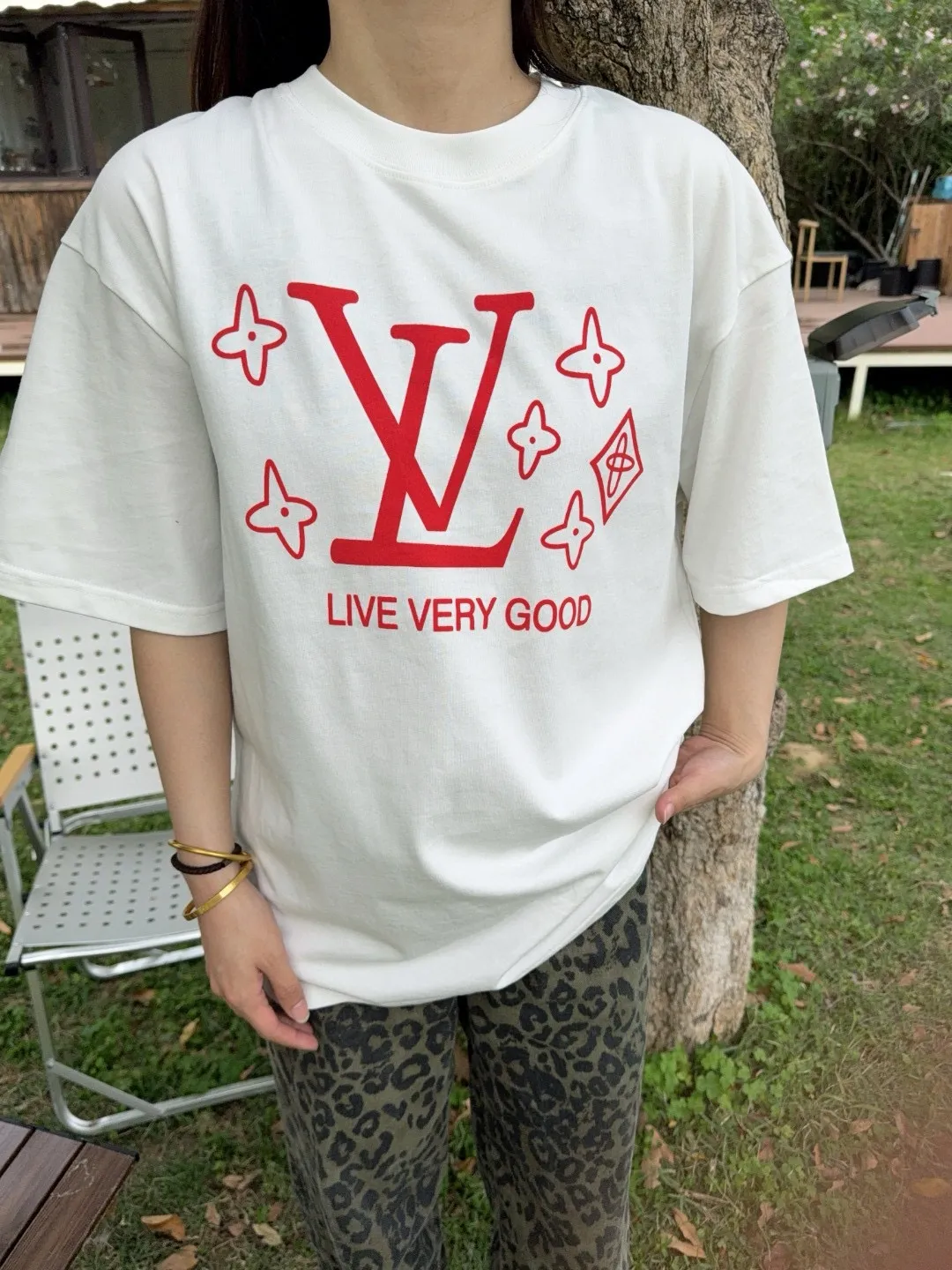 Louis Vuitton/Louis Vuitton 25ss presbyopic letter logo foam printed short sleeves
